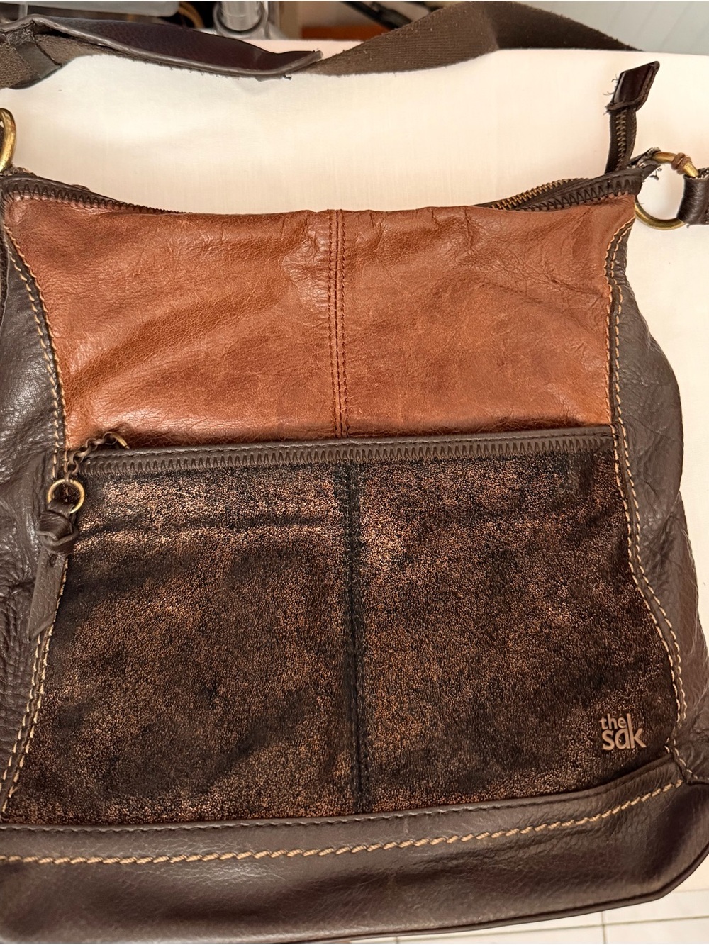 The Sak Brown & copper Mixed-Material Crossbody Bag